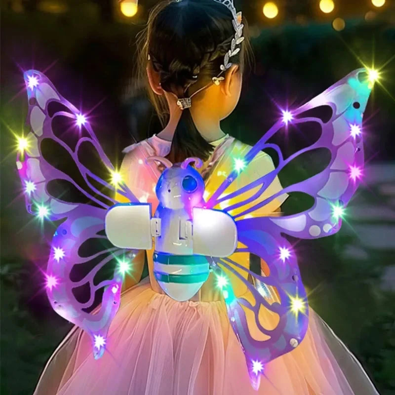 Electric Butterfly Wings Moving Elf Wing with Light Fairy Wings for Kids Birthday Christmas Cosplay Dress Up Angel Girls Toy 