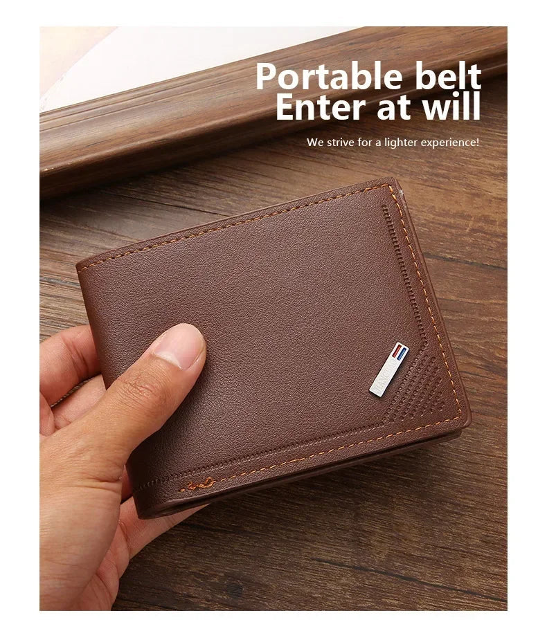Men's leather short wallet thin wallet foldable minimalist soft leather wallet 