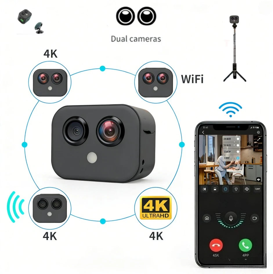 4K HD Mini WiFi Cam Smart Home Wireless Security Surveillance Dual Webcam Micro IP Camcorders Night Vision Sports Monitor Magnet