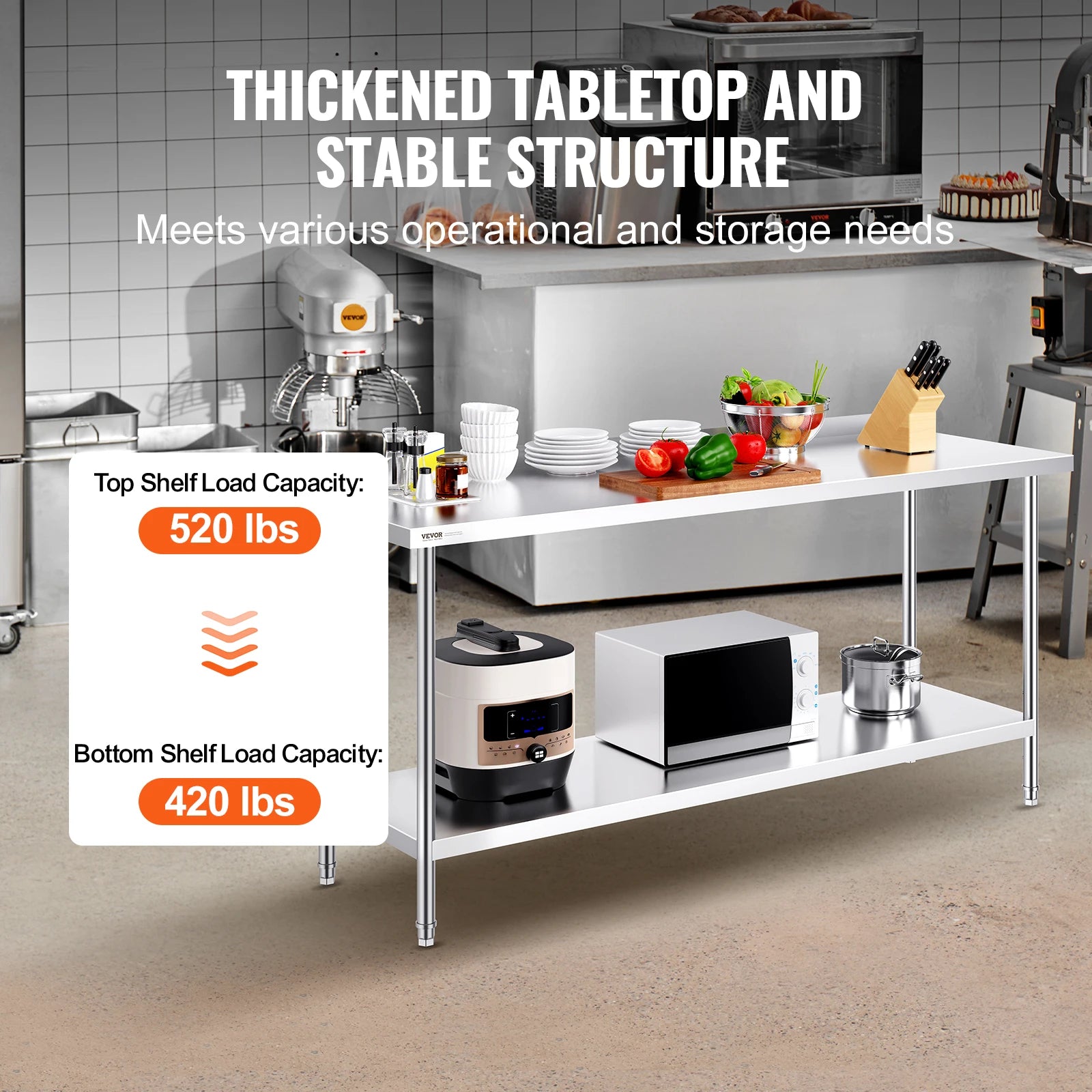 Stainless Steel Work Table 24x72 Inch Heavy-Duty Prep Station