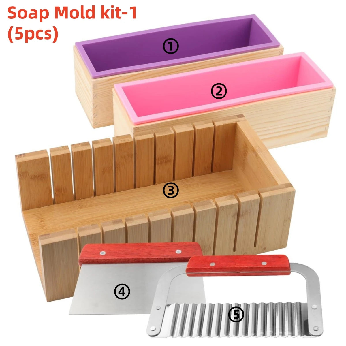 Kit de Fabrico de Sabão Artesanal DIY Corte de Bamboo e Caixa Interior com Molde de Silicone Fio de Aço Inoxidável Cortador Reto e Cortador Ondulado