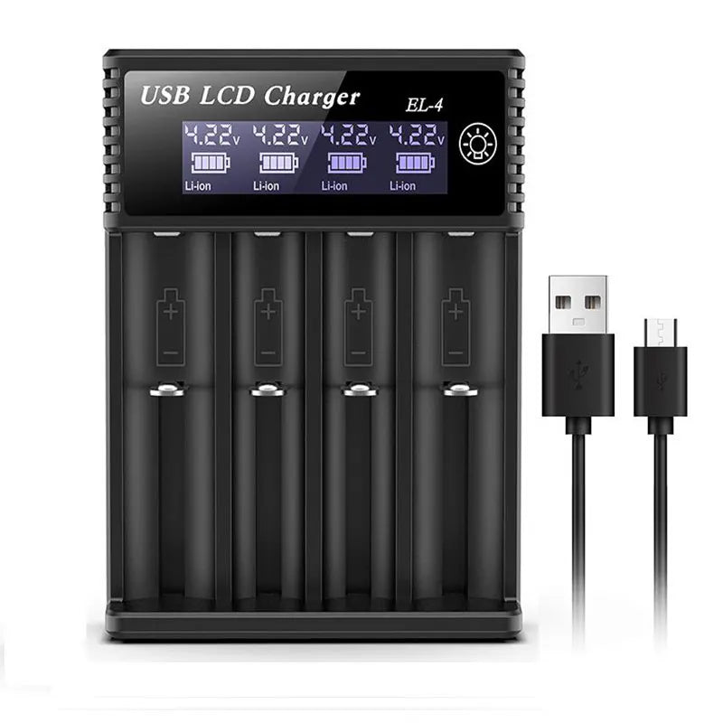 LCD USB Battery Charger - One to Four Slots