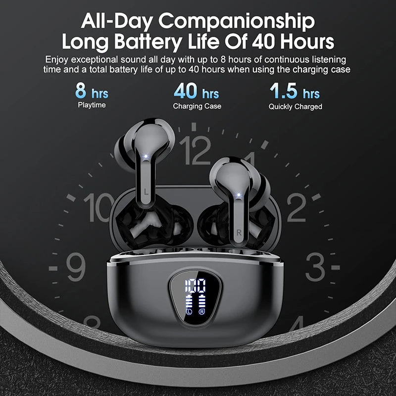 Wireless Earbuds BT5.3 Headphones HiFi Stereo EarBuds with ENC Noise Cancelling Mic 48H LED Display IP7 Waterproof Earphones