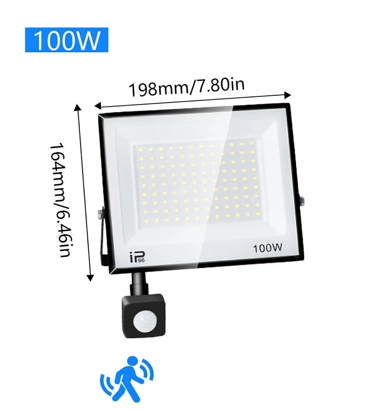 Outdoor LED Floodlight with PIR Sensor, 20 W to 300 W