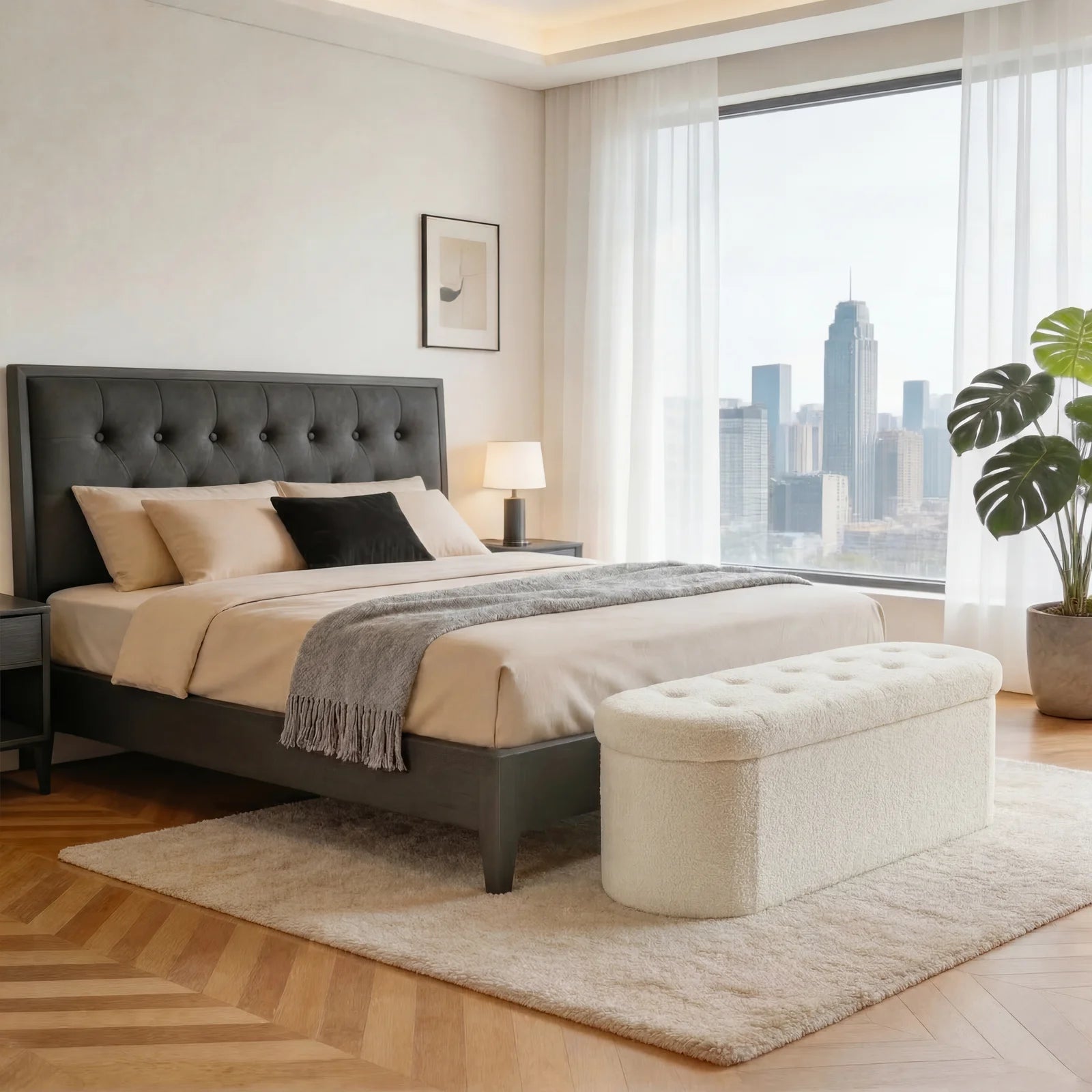 Storage Ottoman Bench 43 Inch with Hidden Storage and Cushion Seat