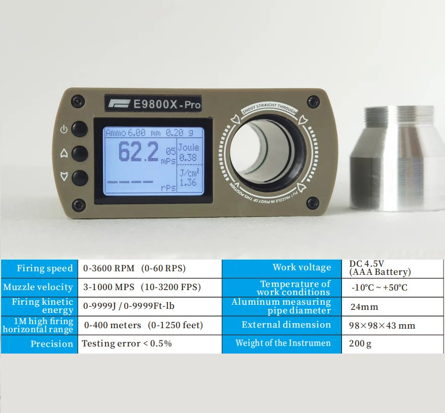 E9800X-Pro Bullet Firing Speed Chronograph LCD Chronoscope, ulepszona wersja E9800X do pomiaru prędkości