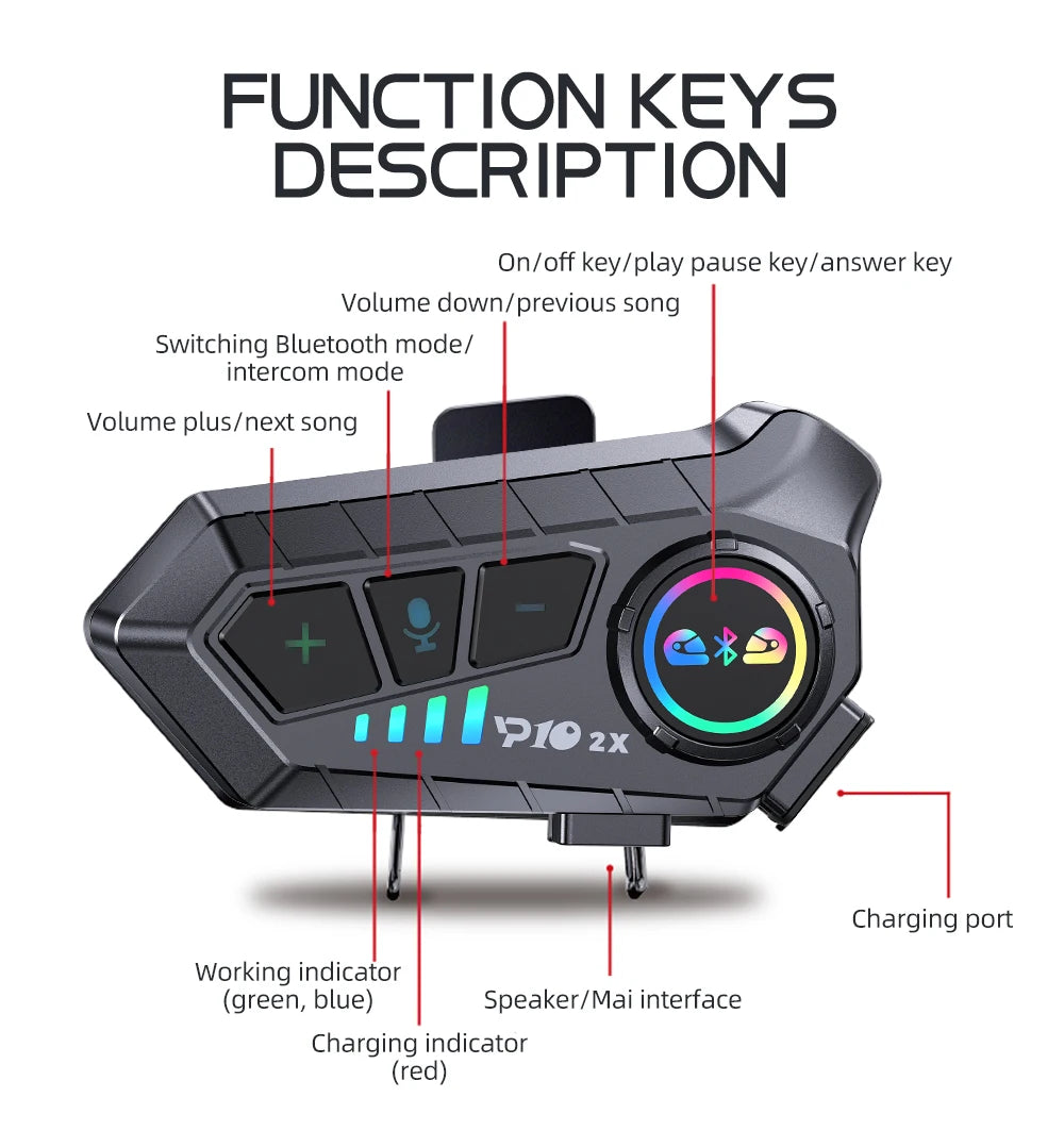 2000mah Motorcycle Intercom Helmet Headset Wireless Communicator Interphone Waterproof Bluetooth Earphone Handsfree Call 300m Spy-shop.com