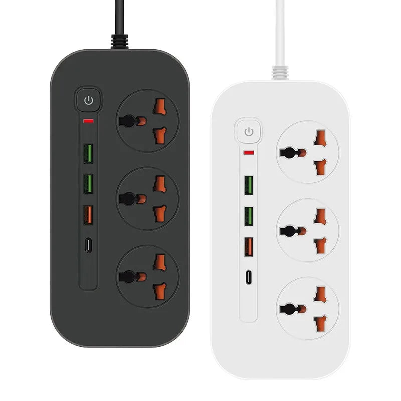 Power Strip Surge Protector Electrical Sockets with 3 USB 1 Type-C Ports 2m Extension Cord 3 Universal Outlets EU,UK,US Plug