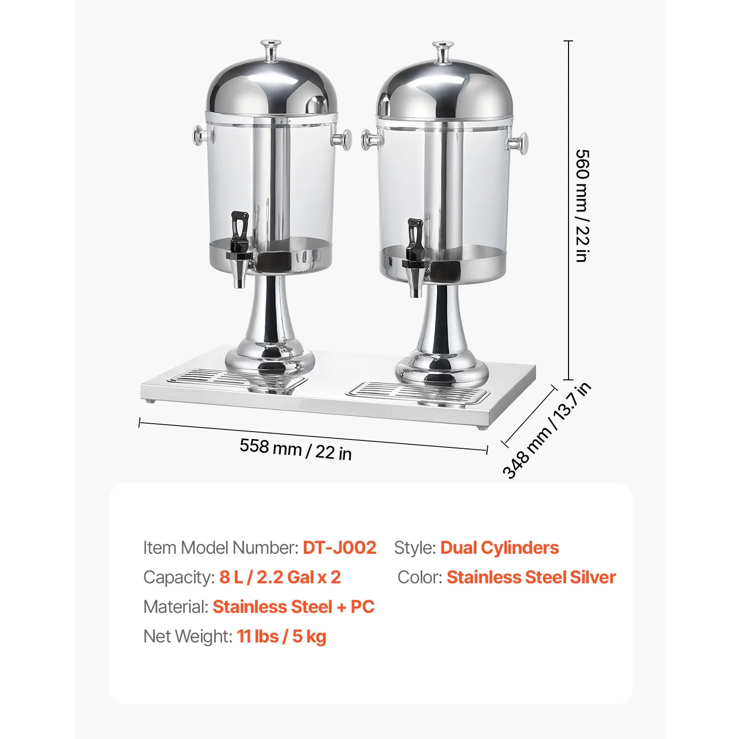 Dobbelt drikkevaredispenser 4,2 gallon med iskammer og haner