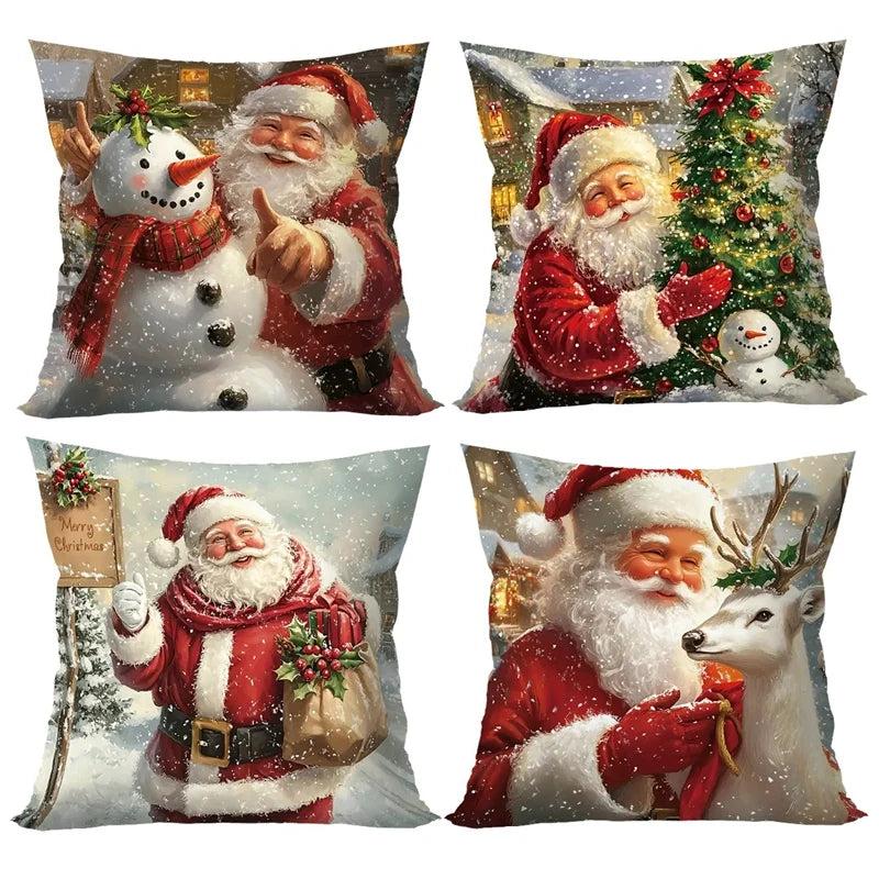 Christmas Decoration Throw Pillow Covers Santa Claus Snowman Elk Winter Holiday Decorative Pillowcases for Sofa Couch Home Decor 