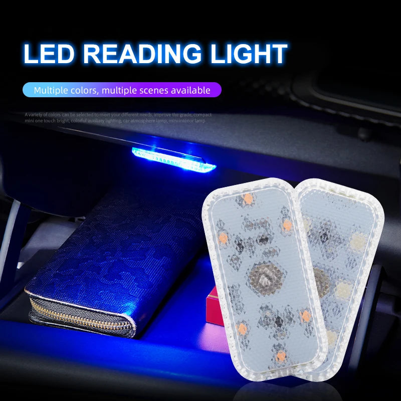 LED Touch Light Mini Wireless Car Interior Lighting Auto Roof Ceiling Reading Lamp for Trunk Storage Box USB Charging 