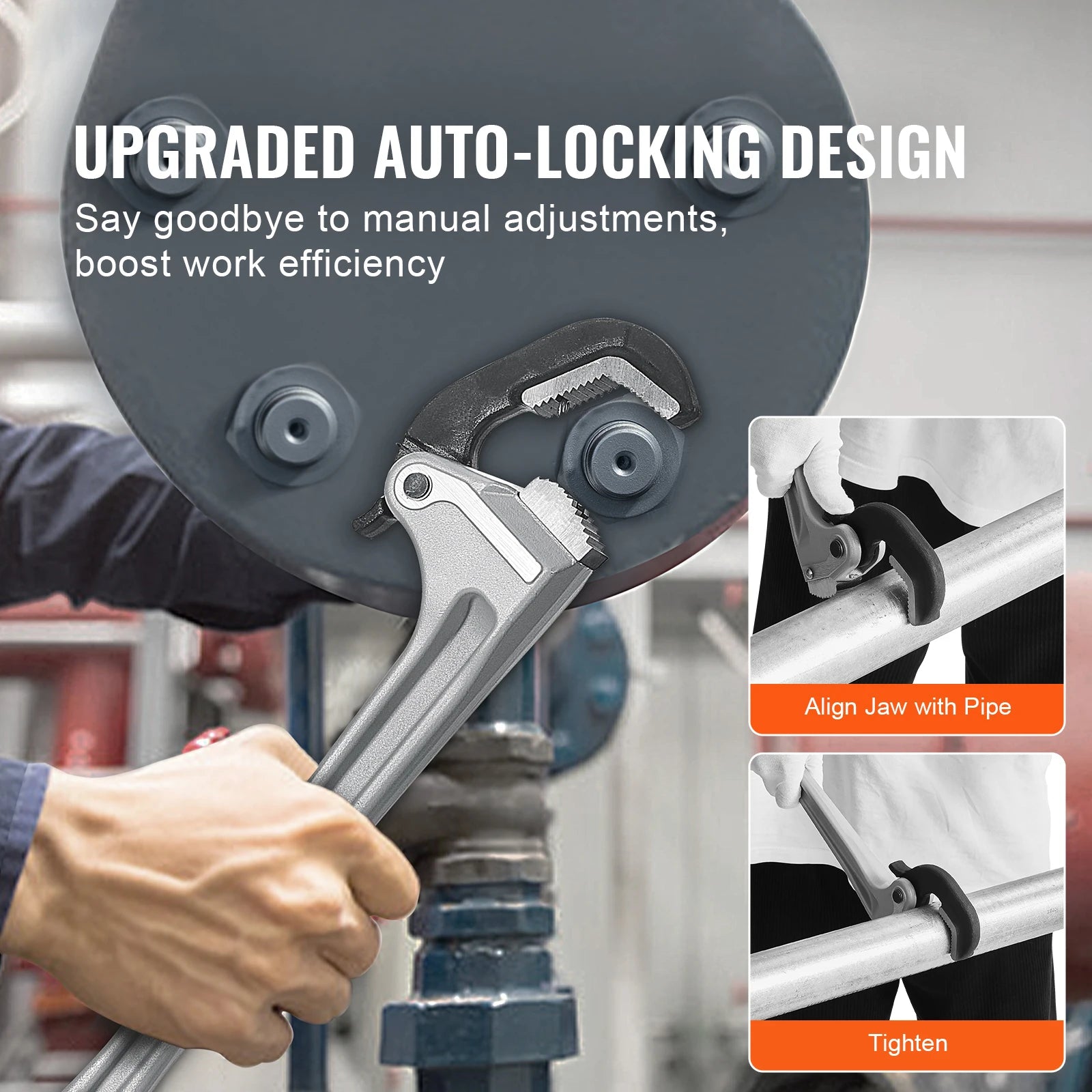 18" Aluminum Pipe Wrench with Automatic Jaw Adjustment
