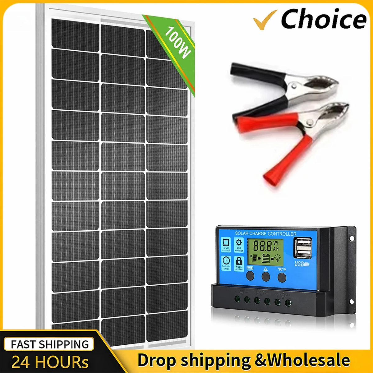 100A Solar Panel Kit Complete12V Polycrystalline Power Portable Outdoor Rechargeable Solar Cell Solar Generator for Home