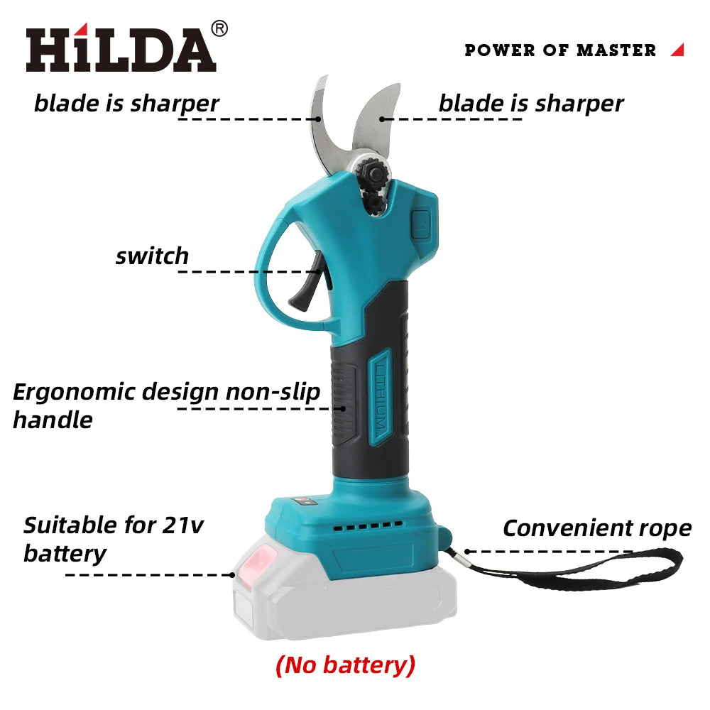 HILDA Brushless Electric Pruning Shears Cordless Fruit Tree Branches Scissors Power Tool For Makita 18V Battery 