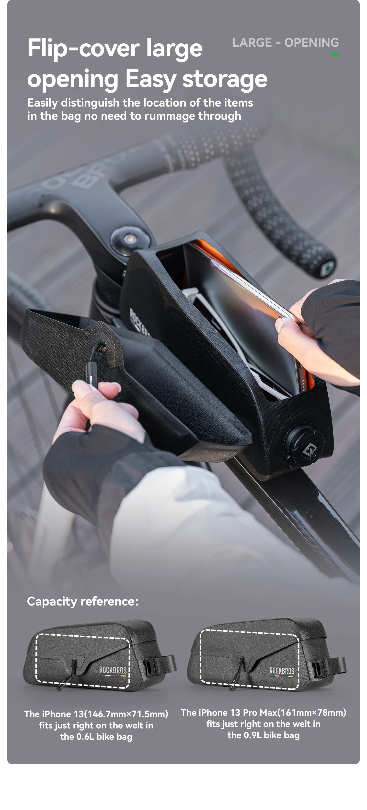 Borsa Impermeabile ROCKBROS ROAD TO SKY per Tubo Superiore della Bici, Borsa Telaio per Ciclismo, Leggera per Accessori da Bicicletta