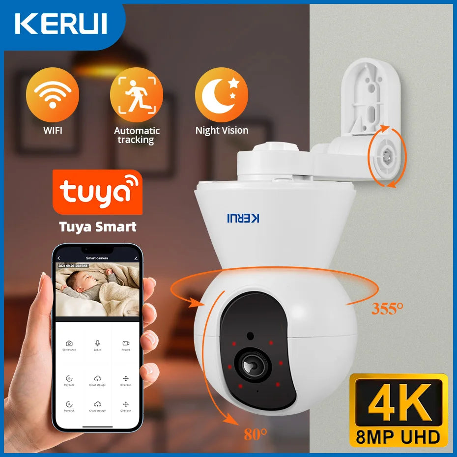 Indoor 4K HD WiFi IP Camera with Side-mounted Brackets