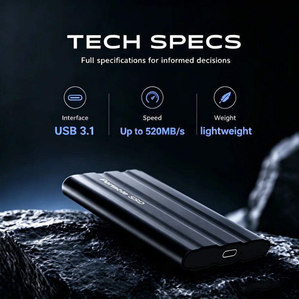 Reliable Slim Storage Device Portable External SSD 1TB 4TB 16TB 128TB High Speed for Notebook Laptop PC Usage