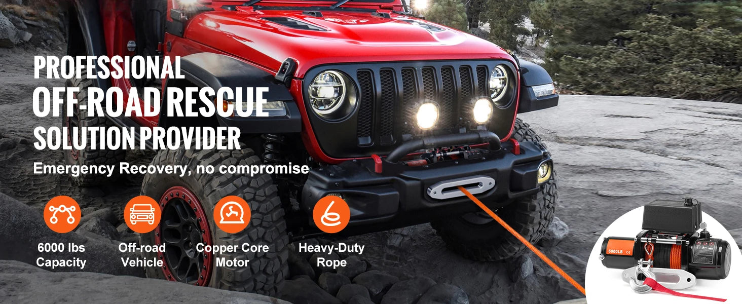 SucceBuy: verricello elettrico da 6000 libbre per auto/picco camion con fune sintetica da 1/4 pollici di 55 piedi, wireless o cablato, per traino SUV, Jeep, rimorchio, barca