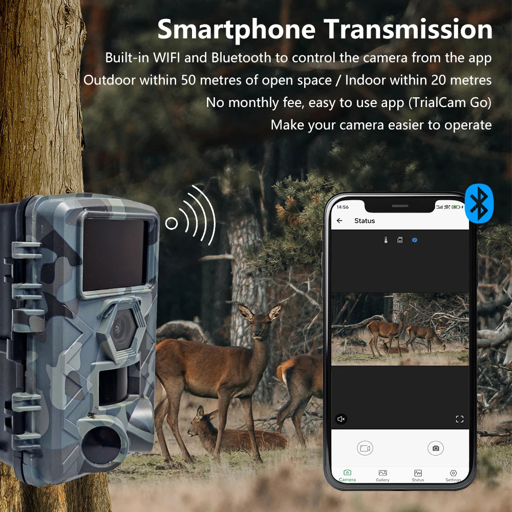 WiFi Trail Camera 60MP, 1296P HD Video, 120° Wide-Angle