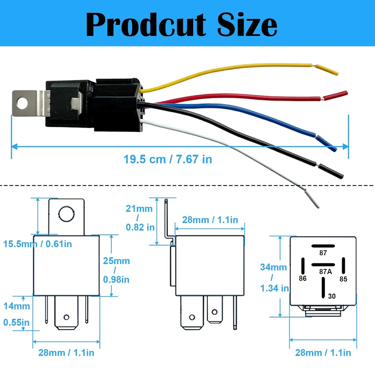 Relè a 5 pin da 12 V con cablaggio, 40 A