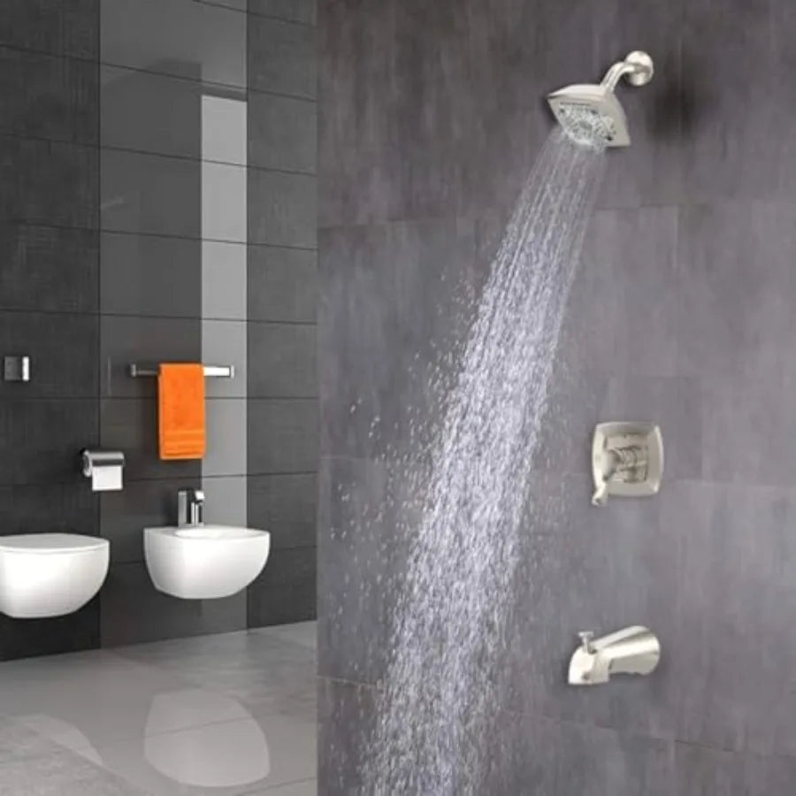 Brushed Nickel Shower Faucet Set with Tub Spout & Valve
