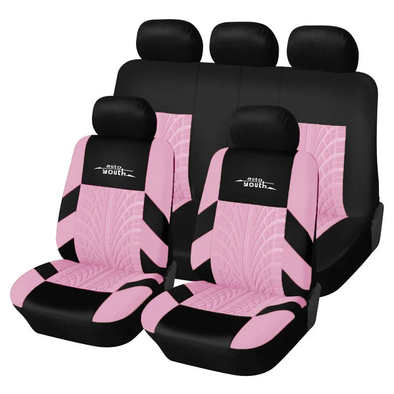 AUTOYOUTH Brand Embroidery Car Seat Covers Set Universal Fit Most Cars Covers with Tire Track Detail Styling Car Seat Protector 
