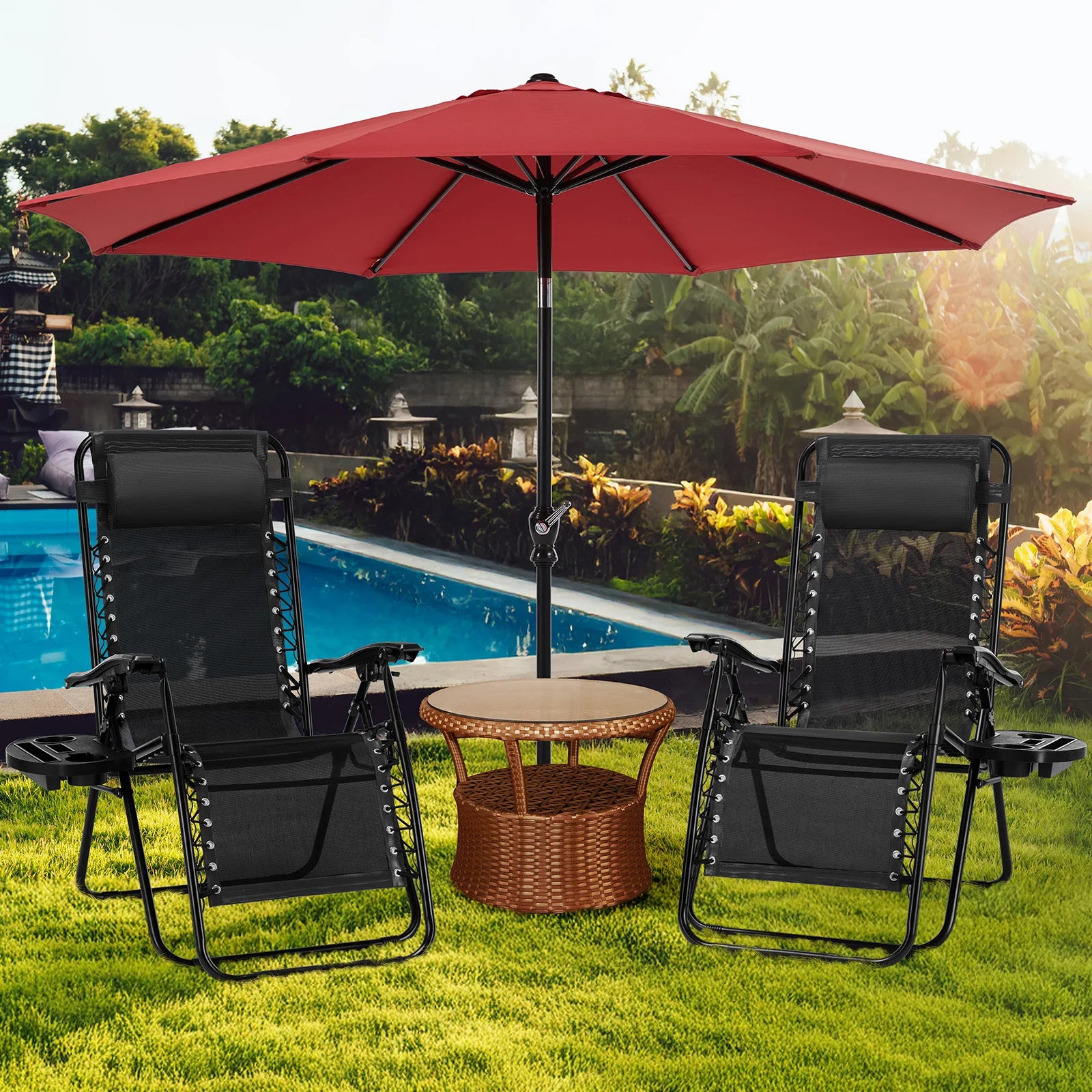 Ombrellone da esterno JHK per patio, 9 piedi, protezione UV per giardino, struttura robusta, impermeabile, ombrellone da esterno per cortile e terrazza