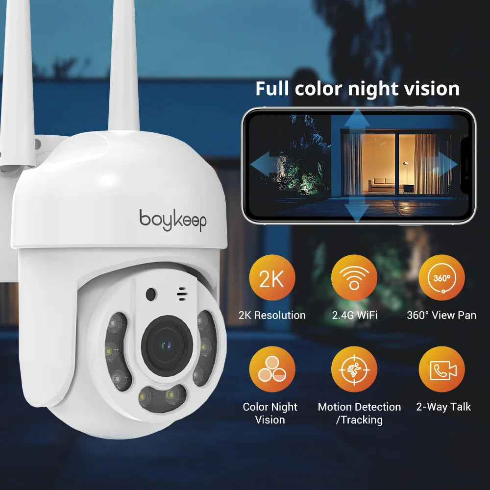 BoyKeep 3MP 2.4GHz WiFi Outdoor Home Security IP Smart Monitor Video Surveillance Camera Full Color Night Vision 