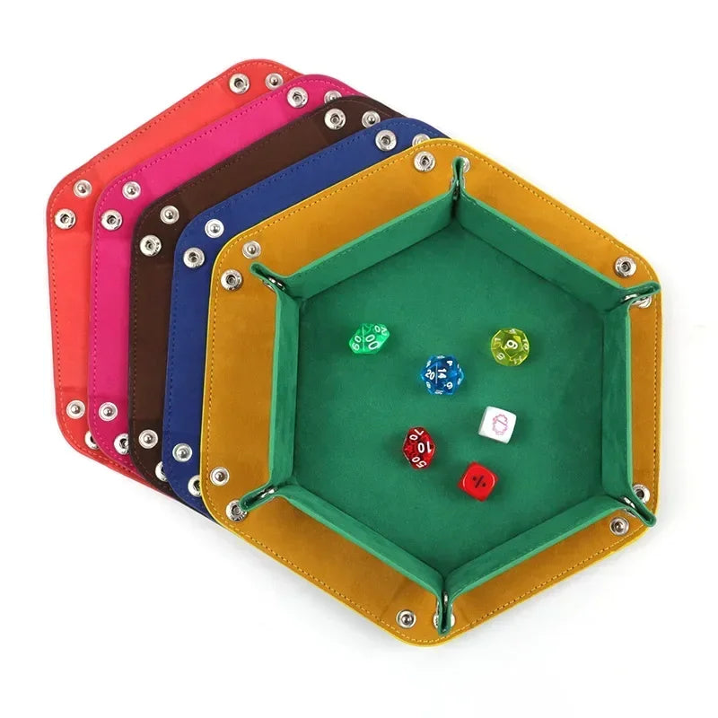 Bandeja hexagonal para dados, dobrável, em pele sintética PU, para jogos de dados como RPG, DND e outros jogos de mesa