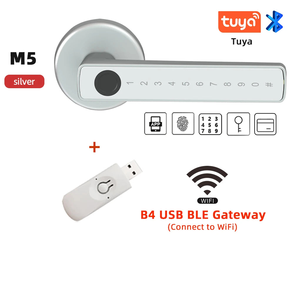RAYKUBE M5 Tuya BLE Smart Fingerprint Door Lock Digital Electronic Lock with Password/Key/IC Card/ Smartlife/ Tuya APP Unlock 