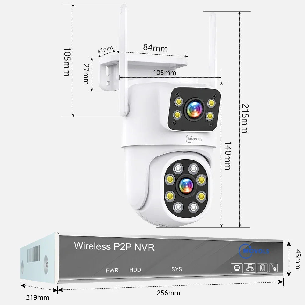 Wireless CCTV System PTZ Security Camera Kit with Two-Way Audio