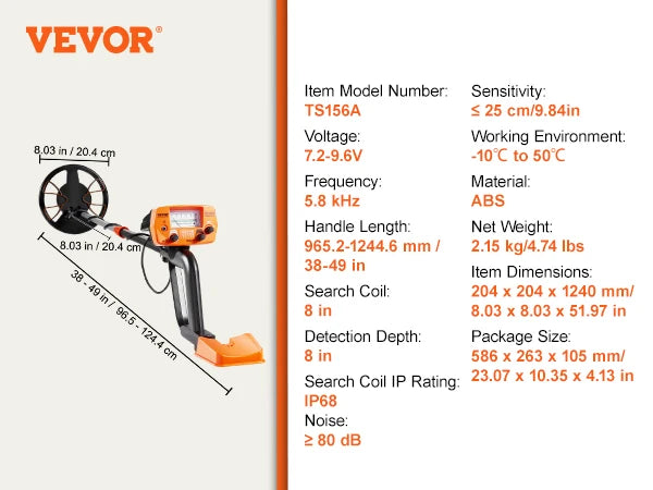 8-Inch Waterproof Metal Detector with Adjustable Shaft for Adults