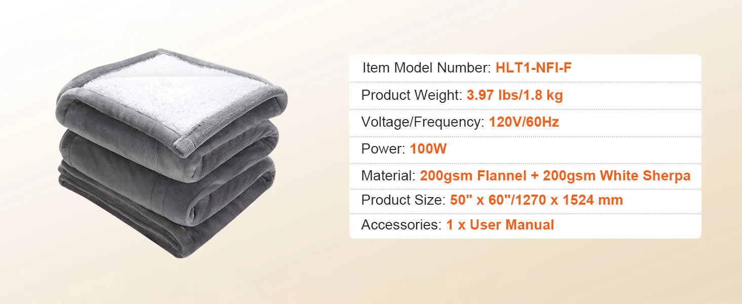 SucceBuy Heated Blanket Electric Throw 4 Sizes Soft Flannel & Sherpa Heating Blanket with 3 Hours Timer Auto-off 5 Heating Level