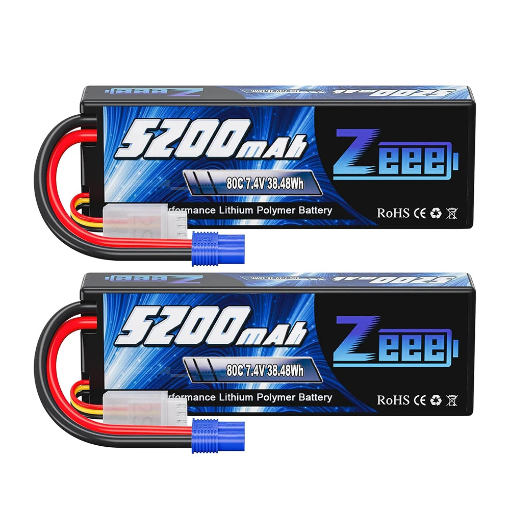 1/2ks Zeee 2S 5200mAh Lipo baterie 80C s T/XT60/EC5/EC3 konektorem RC baterie pro RC auta, nákladní auta, truggy, buggy, závodní hobby díly