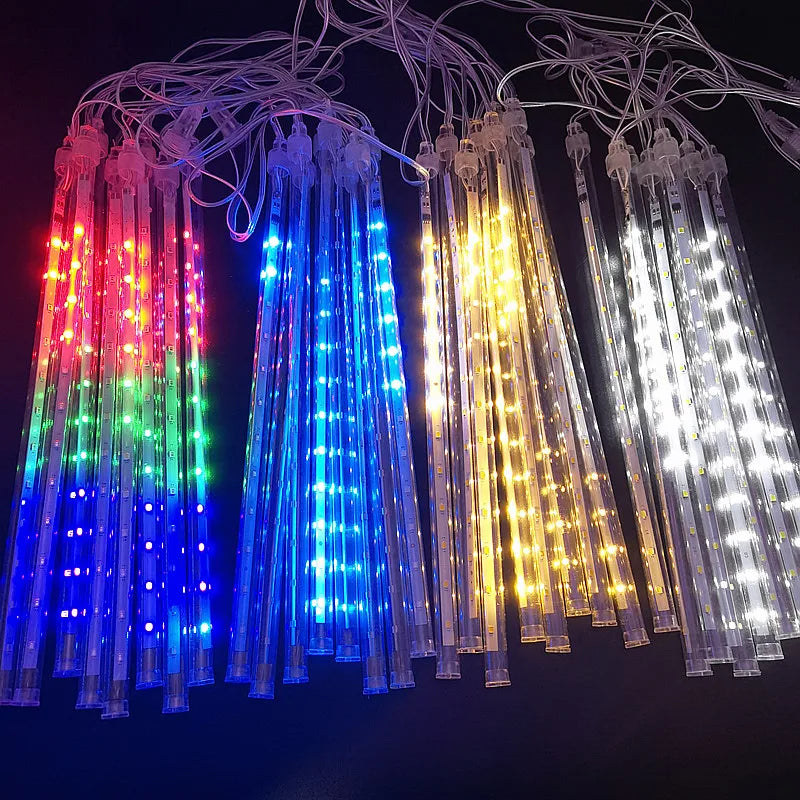 LED Meteor Shower Rain Lights Waterproof Falling Raindrop Fairy String Light for Christmas Holiday Party Patio Decor 30CM 