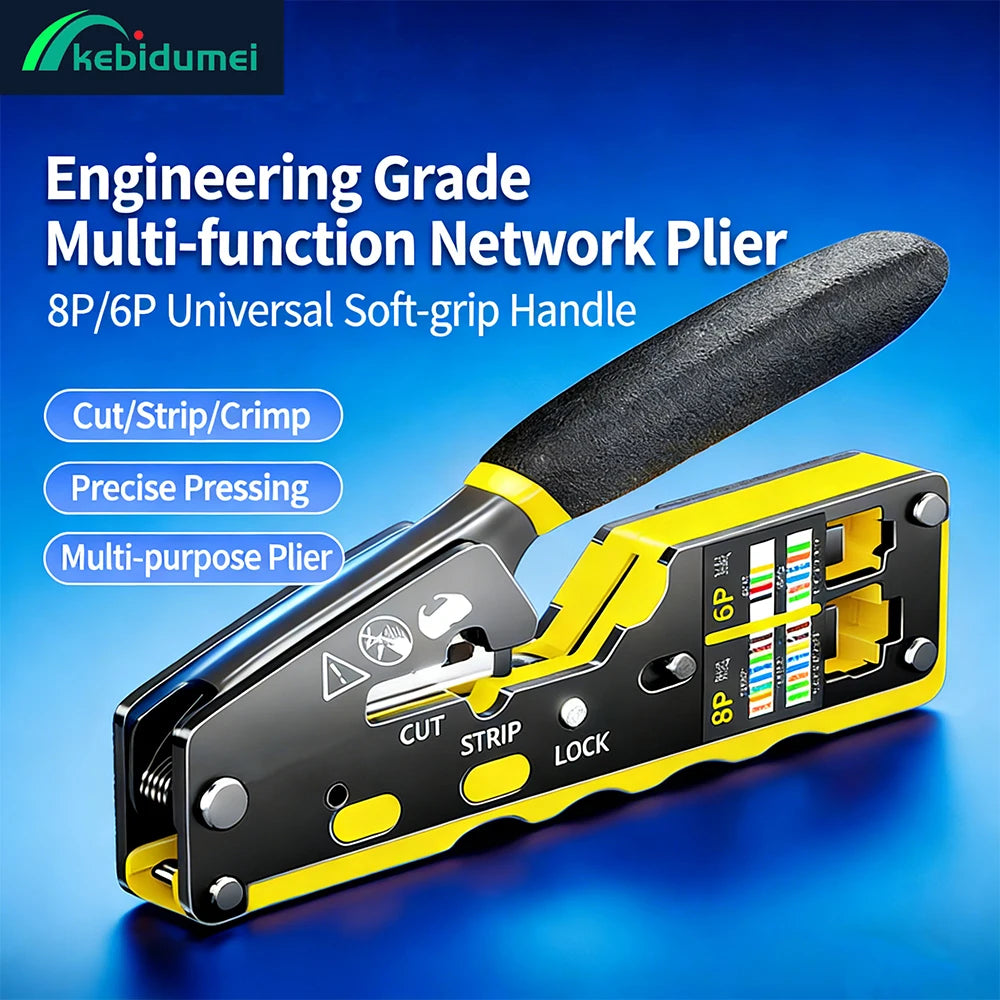 Pass-Through RJ45 Crimp, Cut and Strip Tool