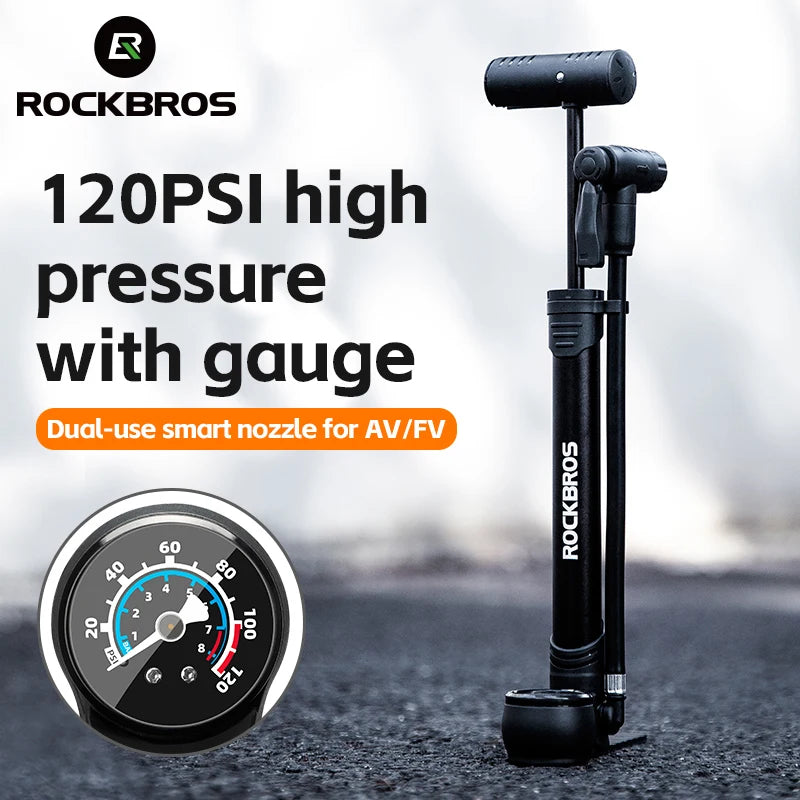 120 PSI Manual Bike Pump with Gauge, Presta Schrader