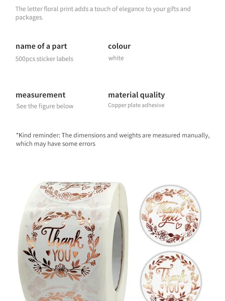 500pcs Monogrammed Floral Thank You Stickers