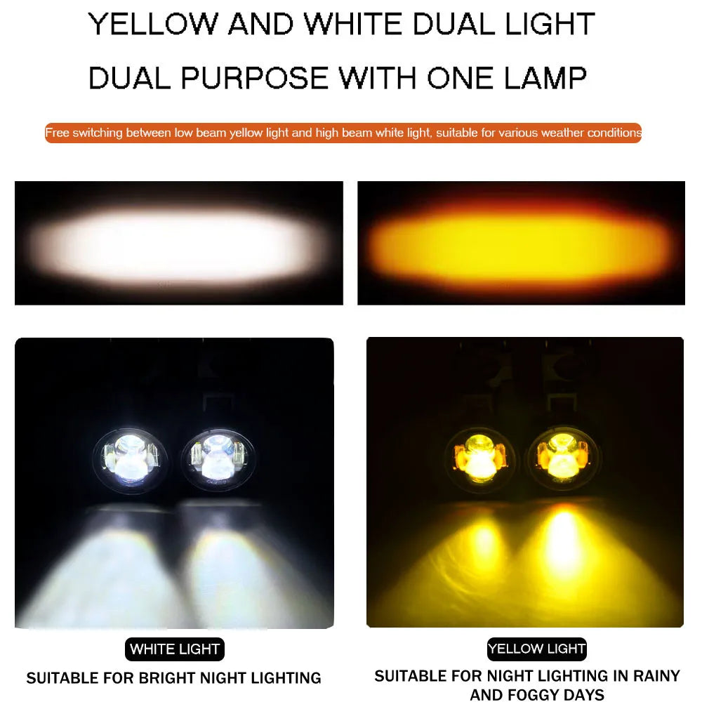 Pair 100W Motorcycle Headlight Fog Lights Led Auxiliary Driving Light Spotlight Headlamp Dual Color flasher farol Moto Fog Lamp. 