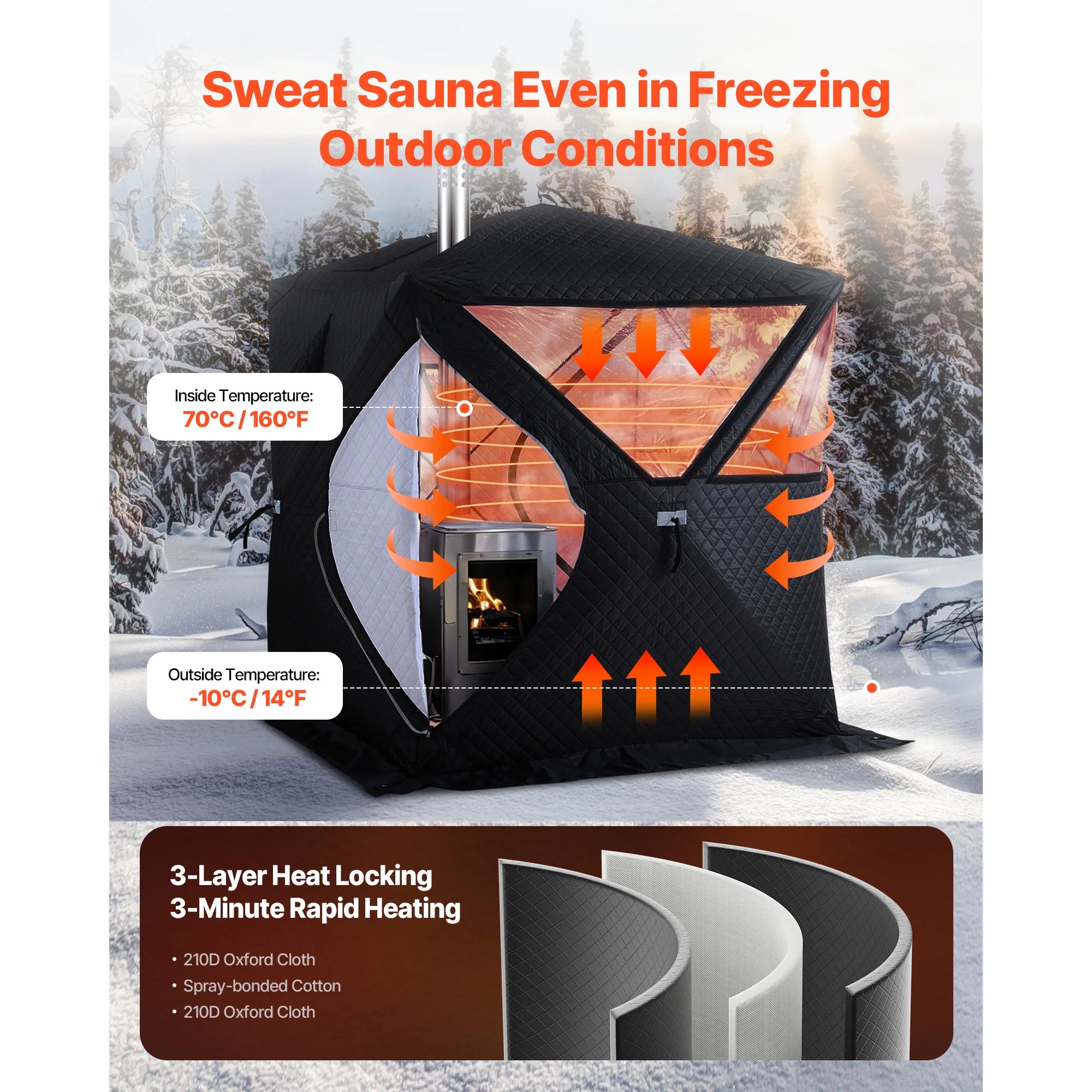 SucceBuy vanjska sauna šator Pro prijenosna para i suha sauna za 4 osobe, teška Oxford tkanina i karbonska čelična konstrukcija za kampiranje, dom