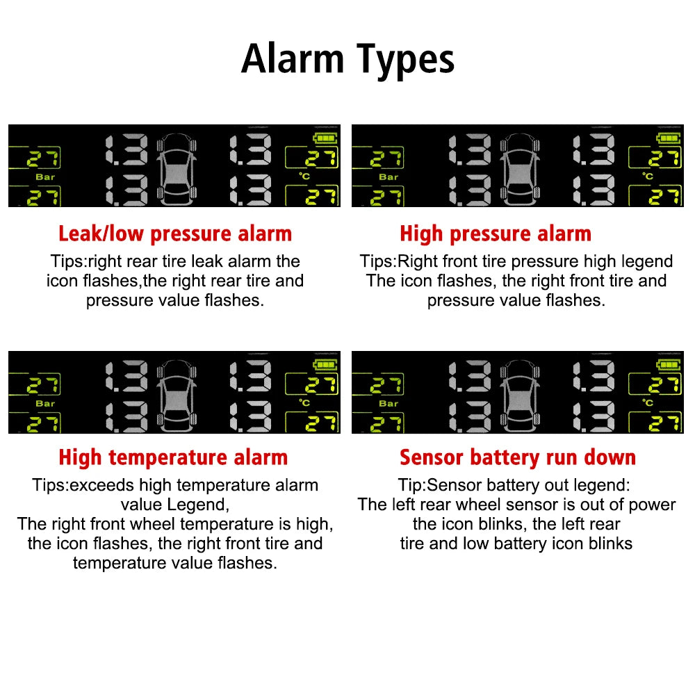 Solar TPMS Tire Pressure Monitoring System with External Sensors