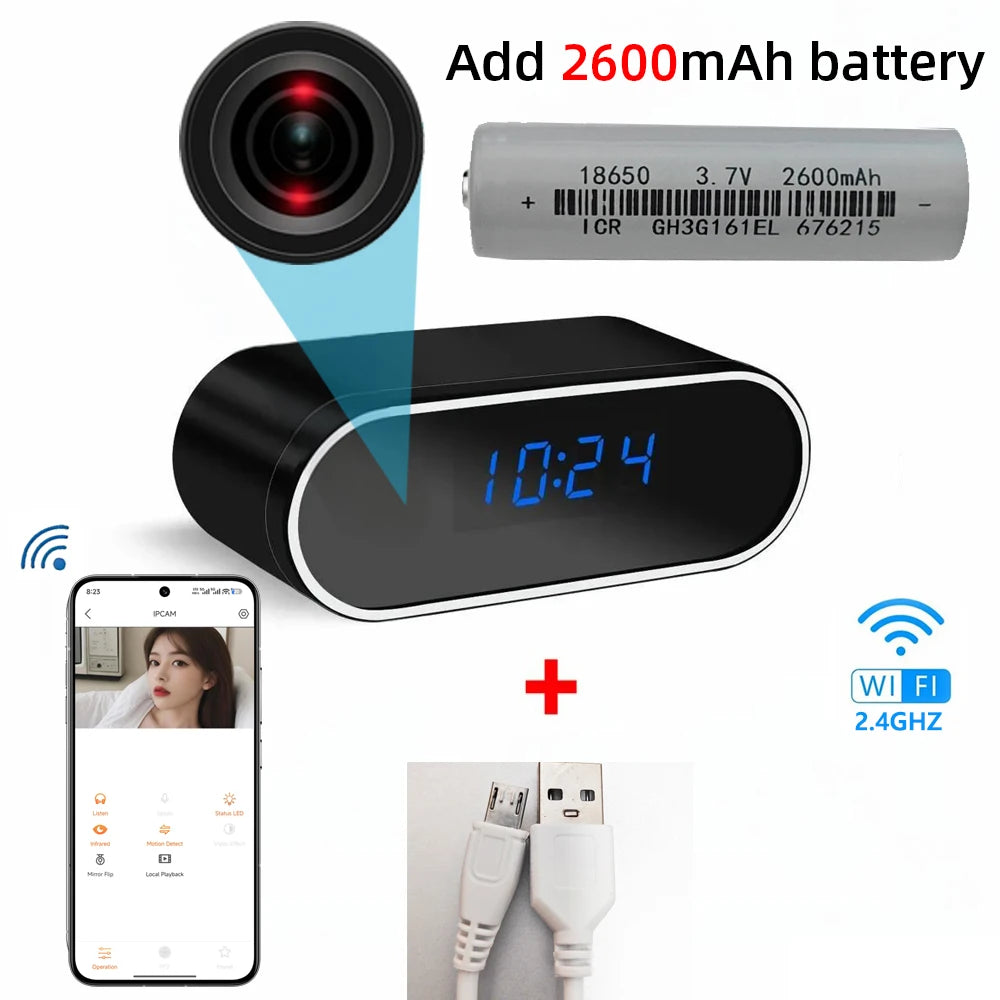 Caméra Horloge WiFi 1080P avec Vision Nocturne et Alertes de Mouvement