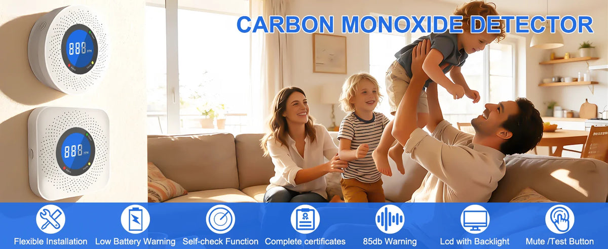 Carbon Monoxide Alarm Sensor with LCD Display, 85dB