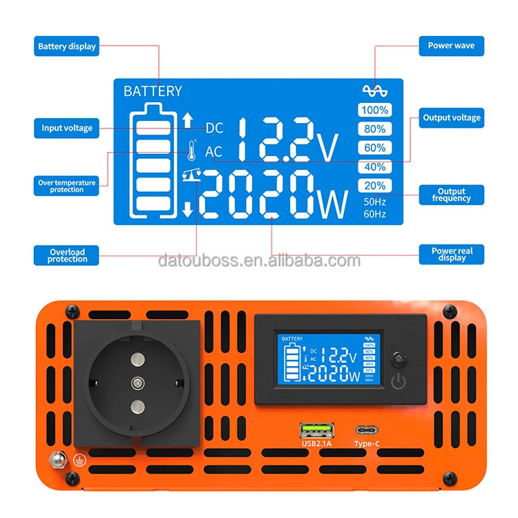 Przetwornica mocy 1000W czysta fala sinusoidalna 12V/24V/48V na 120V/220V