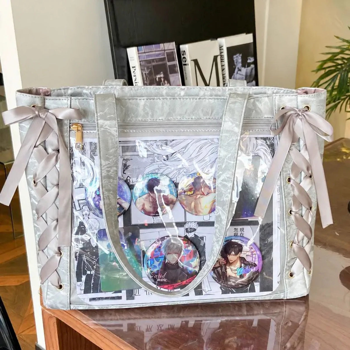 Sac cabas d’affichage avec nœud et dentelle