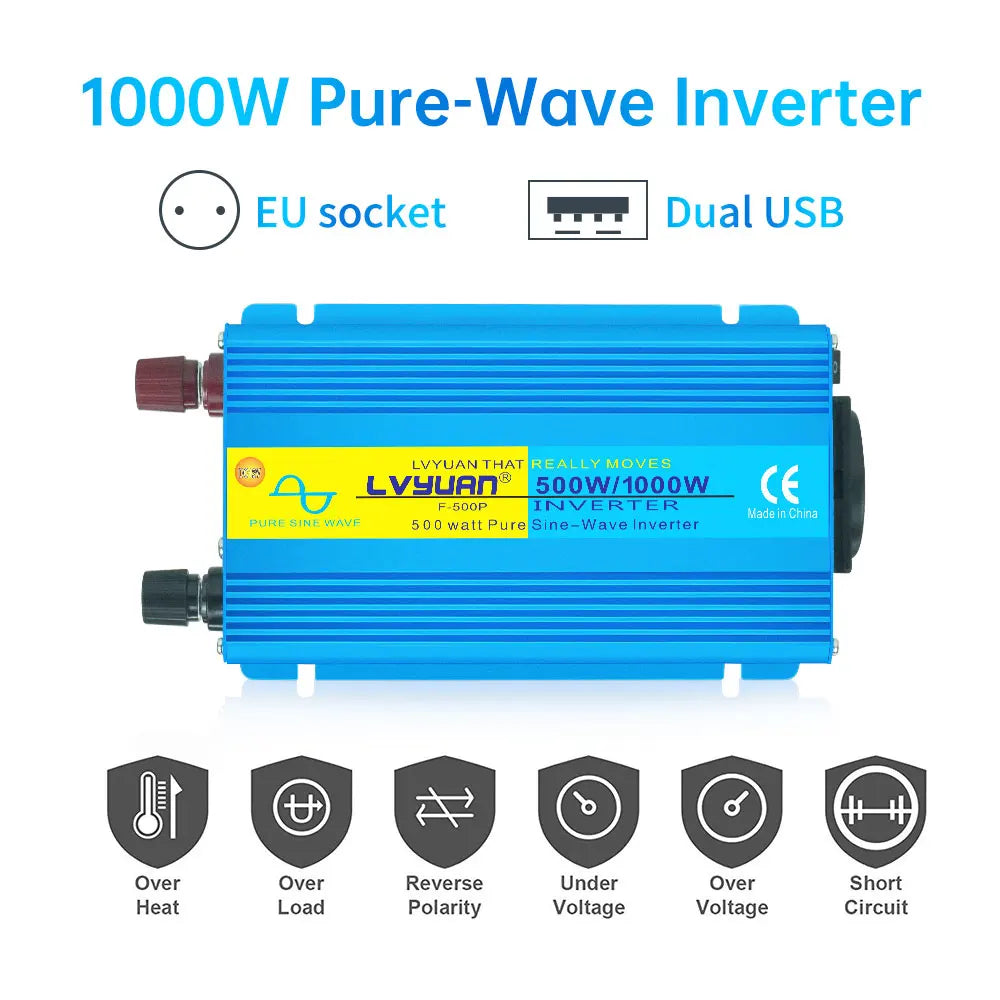 Lvyuan Pure Sine Wave Inverter 2000W DC 12V 24V  to AC 220V 240V Continuous Power 2000W Inverter
