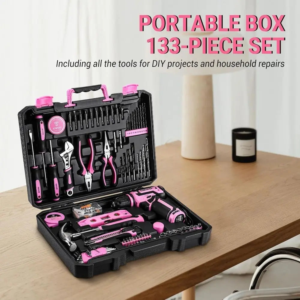 12V Cordless Pink Drill Set with 1.5Ah Battery and Tool Kit