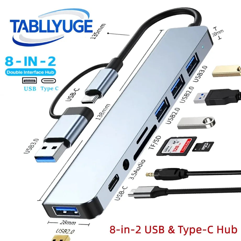 Eight-Port USB Hub with SD/TF Reader and Audio