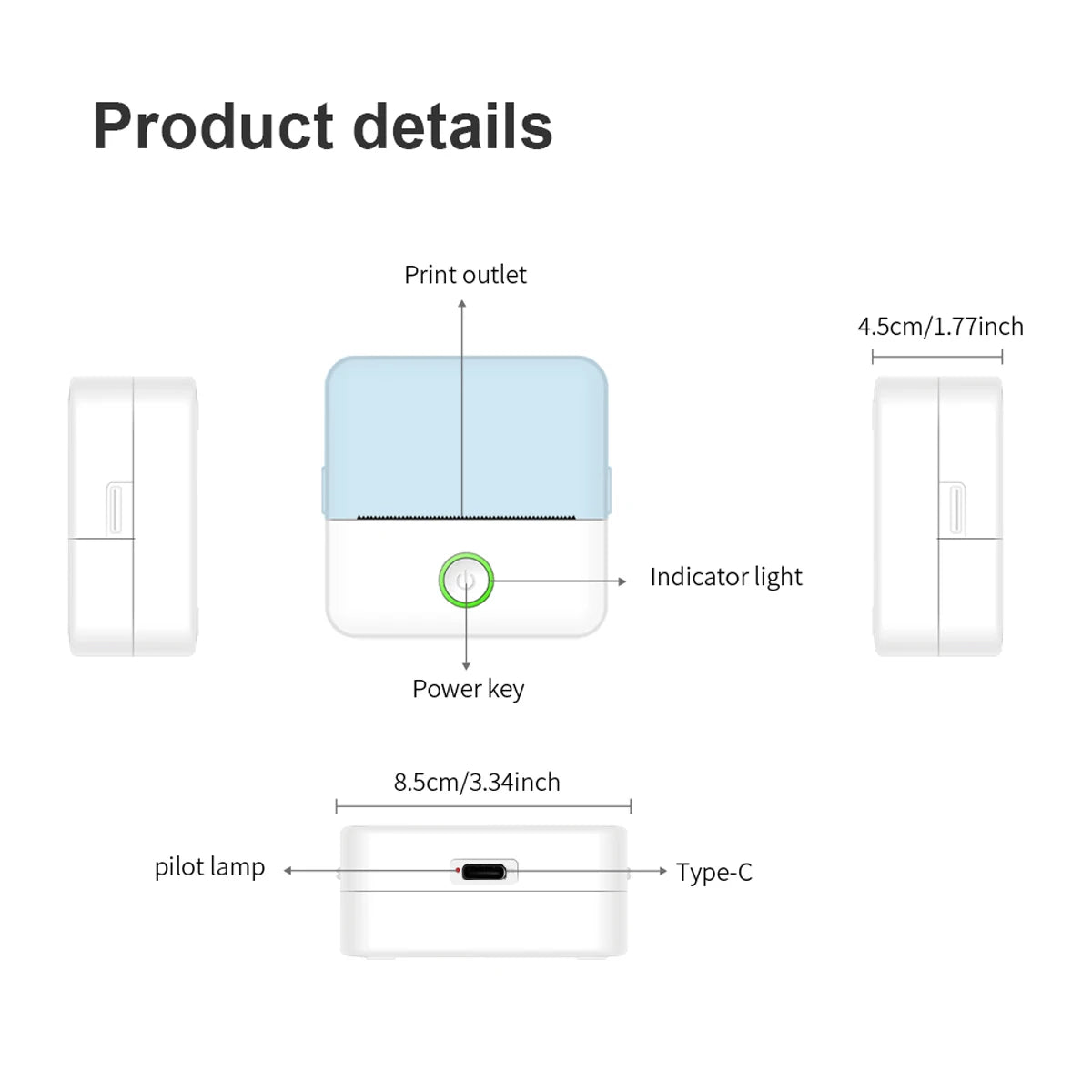 Lommeprinter med Bluetooth til termisk print, 58 mm