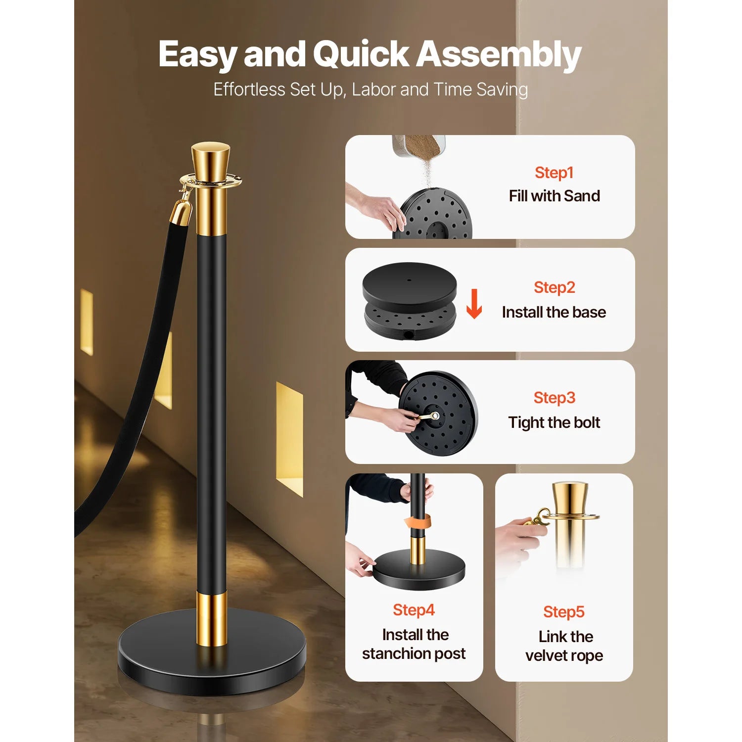 SucceBuy bariery stangowe 6 szt. Bariery do zarządzania tłumem 4 czerwone liny/połyskujące velvet ropes ze stali nierdzewnej słupki do kolejki z podstawą wypełnianą do imprezy